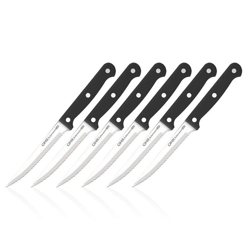 GINSU Kiso 6-Piece Black Steak Knife Set - Dishwasher Safe and Always Sharp - Image 1